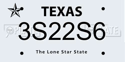 3S22S6 Texas License Plate