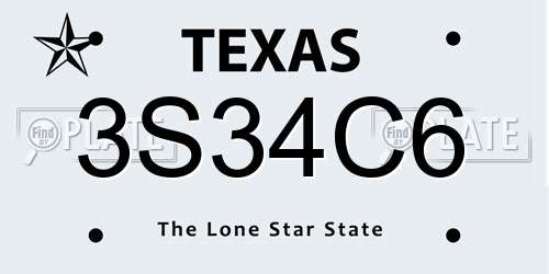 3S34C6 Texas License Plate