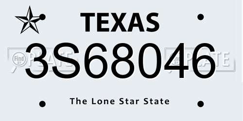 3S68046 Texas License Plate