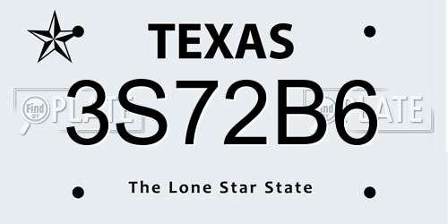 3S72B6 Texas License Plate