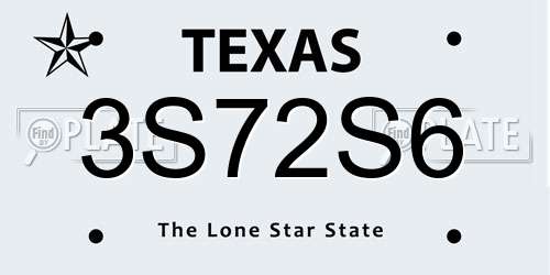 3S72S6 Texas License Plate