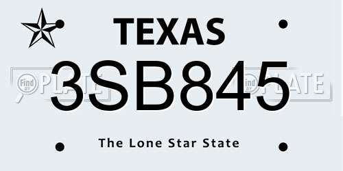 3SB845 Texas License Plate