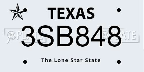 3SB848 Texas License Plate