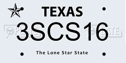 3SCS16 Texas License Plate