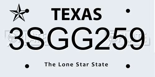 3SGG259 Texas License Plate
