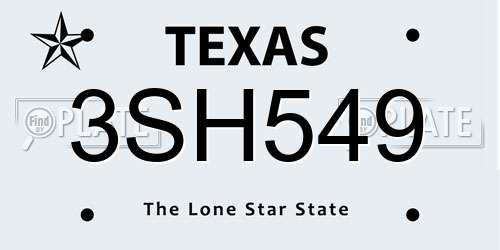 3SH549 Texas License Plate