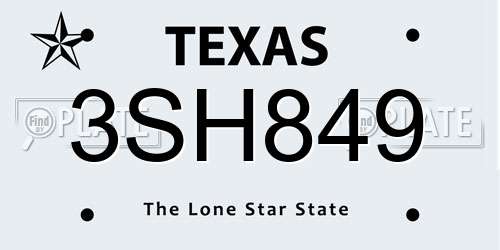3SH849 Texas License Plate