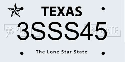 3SSS45 Texas License Plate