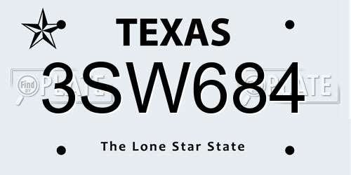 3SW684 Texas License Plate