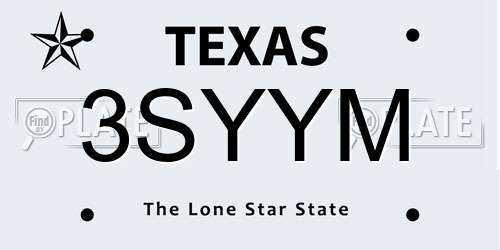 3SYYM Texas License Plate