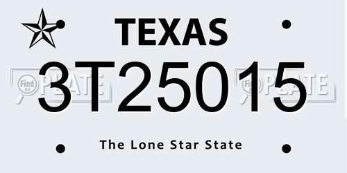 3T25015 Texas License Plate