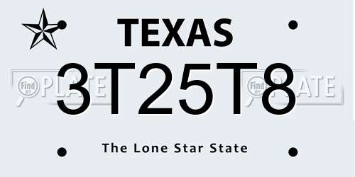 3T25T8 Texas License Plate
