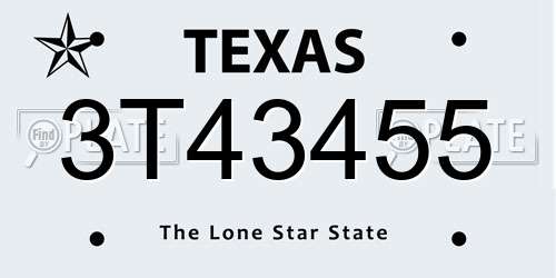 3T43455 Texas License Plate