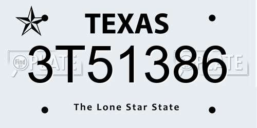 3T51386 Texas License Plate