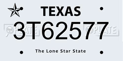 3T62577 Texas License Plate