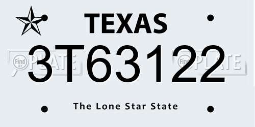 3T63122 Texas License Plate