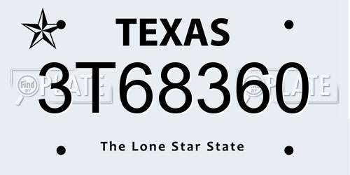 3T68360 Texas License Plate