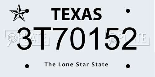 3T70152 Texas License Plate