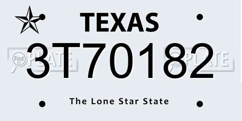 3T70182 Texas License Plate