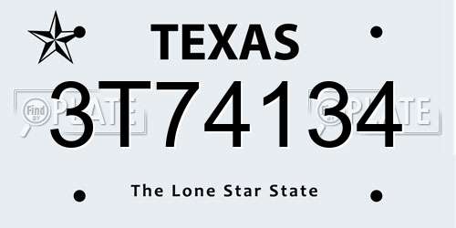 3T74134 Texas License Plate