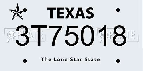 3T75018 Texas License Plate