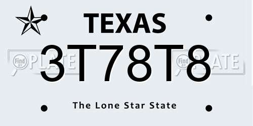 3T78T8 Texas License Plate