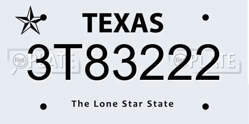 3T83222 Texas License Plate