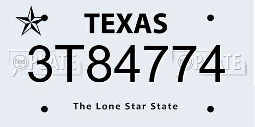 3T84774 Texas License Plate