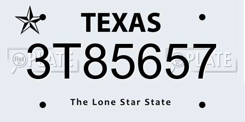 3T85657 Texas License Plate