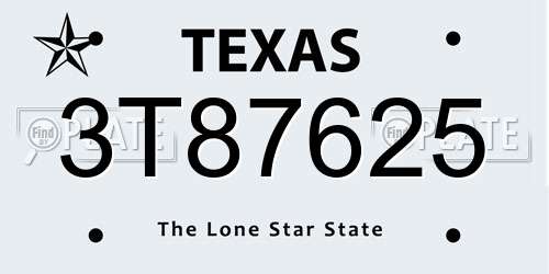 3T87625 Texas License Plate