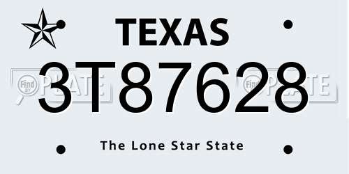 3T87628 Texas License Plate