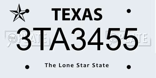3TA3455 Texas License Plate