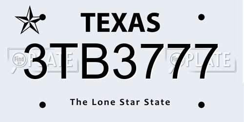 3TB3777 Texas License Plate