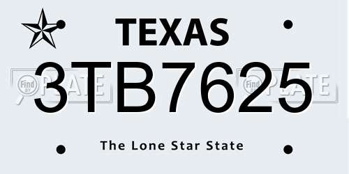 3TB7625 Texas License Plate