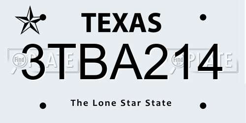 3TBA214 Texas License Plate