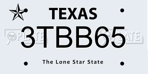 3TBB65 Texas License Plate