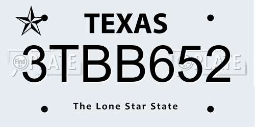 3TBB652 Texas License Plate