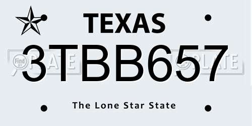 3TBB657 Texas License Plate