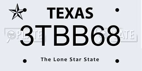 3TBB68 Texas License Plate