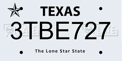 3TBE727 Texas License Plate