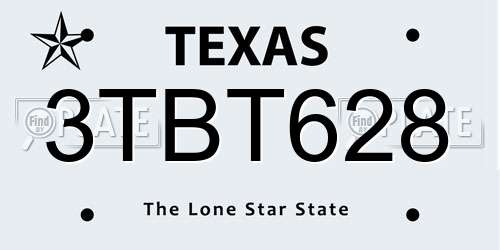 3TBT628 Texas License Plate