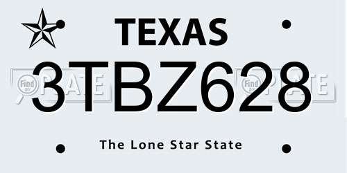 3TBZ628 Texas License Plate