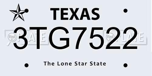 3TG7522 Texas License Plate