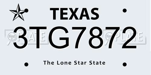 3TG7872 Texas License Plate