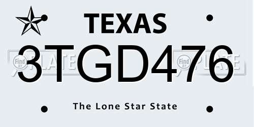 3TGD476 Texas License Plate