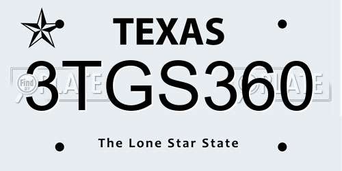 3TGS360 Texas License Plate