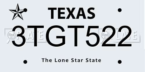 3TGT522 Texas License Plate