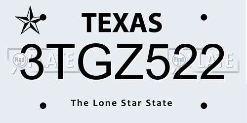 3TGZ522 Texas License Plate