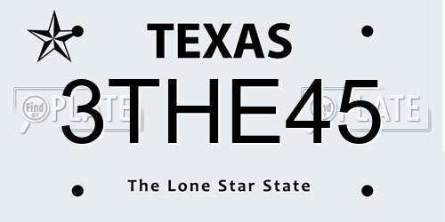 3THE45 Texas License Plate