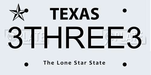 3THREE3 Texas License Plate
